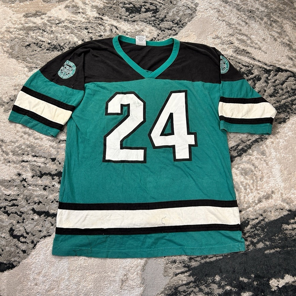 Vintage 90s Franklin Pro Series Teal Black Hockey Style Jersey Tshirt #24 Sz‎ L